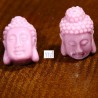 4 Têtes de bouddha miniature lilas /mauve percées 15x11mm