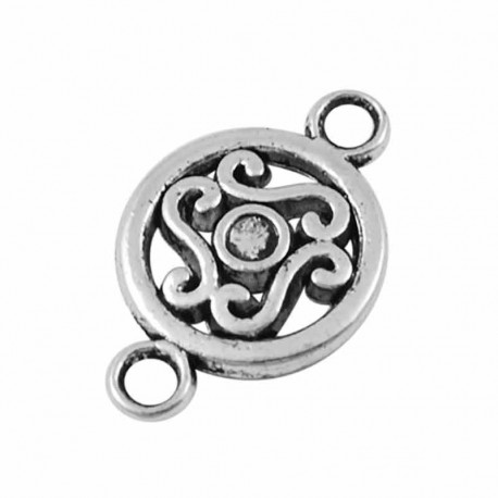 10 connecteurs  rond ethnique  métal argenté 19x12mm