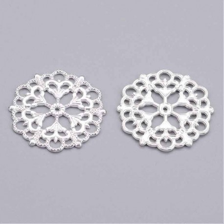 8 connecteurs  rond fleur métal argenté clair 29mm