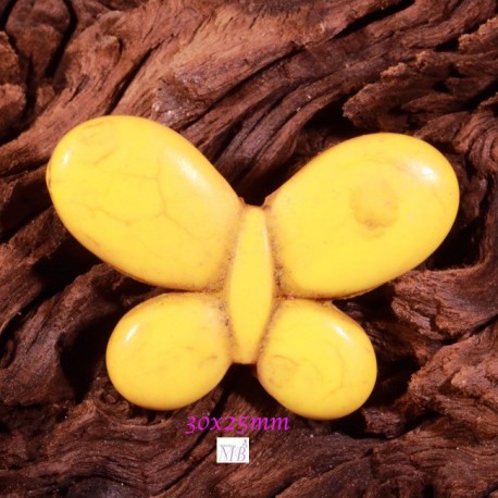 2perles breloque  papillons howlite jaune diamètre 30x25mm