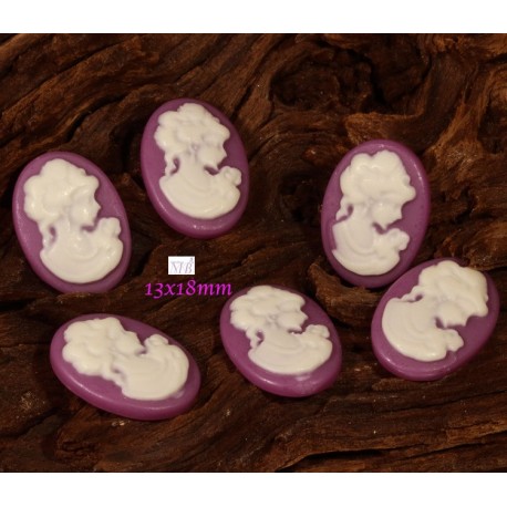 6 breloques cabochon camay  prune en résine  13x18mm
