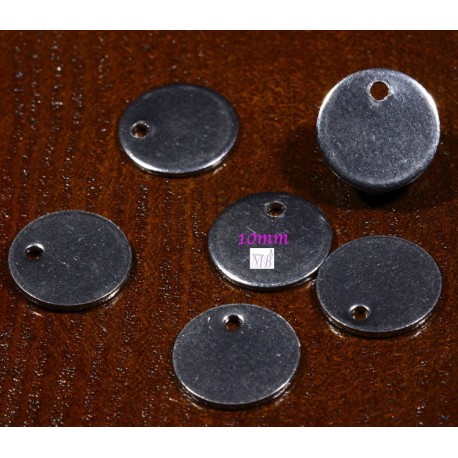 10 breloques sequins rond acier inoxydable   10mm
