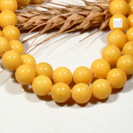 10 perles pierre  jade jaune  8mm rondes