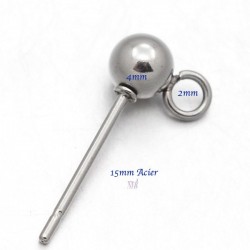 1 paire support boucle d'oreille clou boule acier 316L 15mm