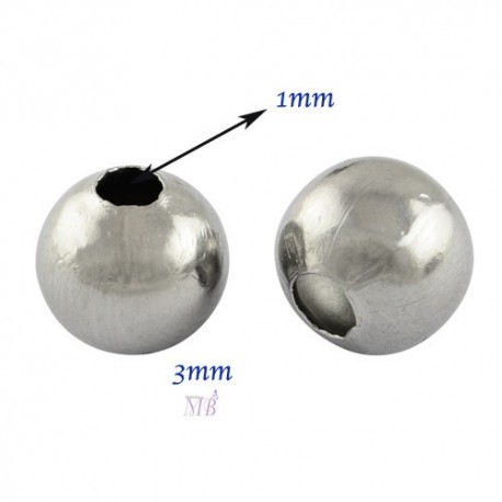 50 perles acier  inoxydable rondes couleur platine 3mm
