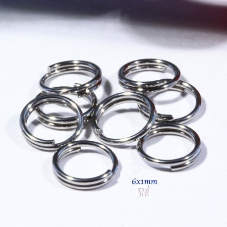 50 anneaux double  acier inoxydable rond  6x1mm