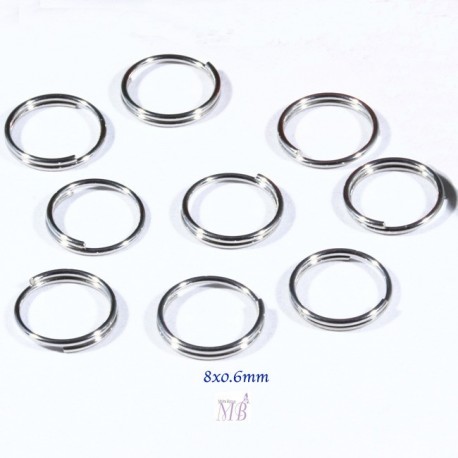 50 anneaux double  acier inoxydable rond  8x0.6mm