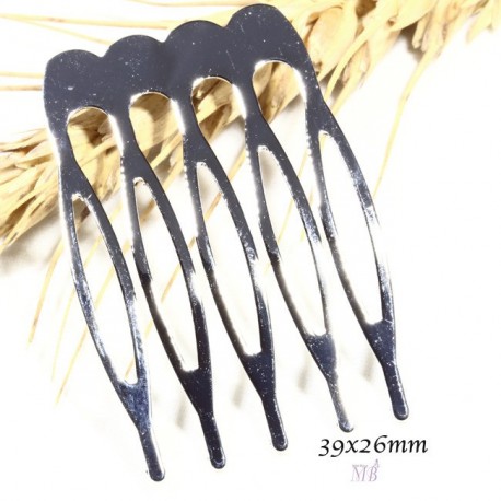 4  peignes barrette à cheveux  argent clair  à customiser  39x26mm