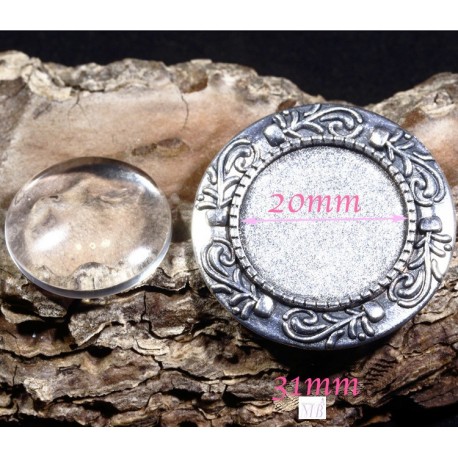 1 support cabochon broche argenté  fleuri