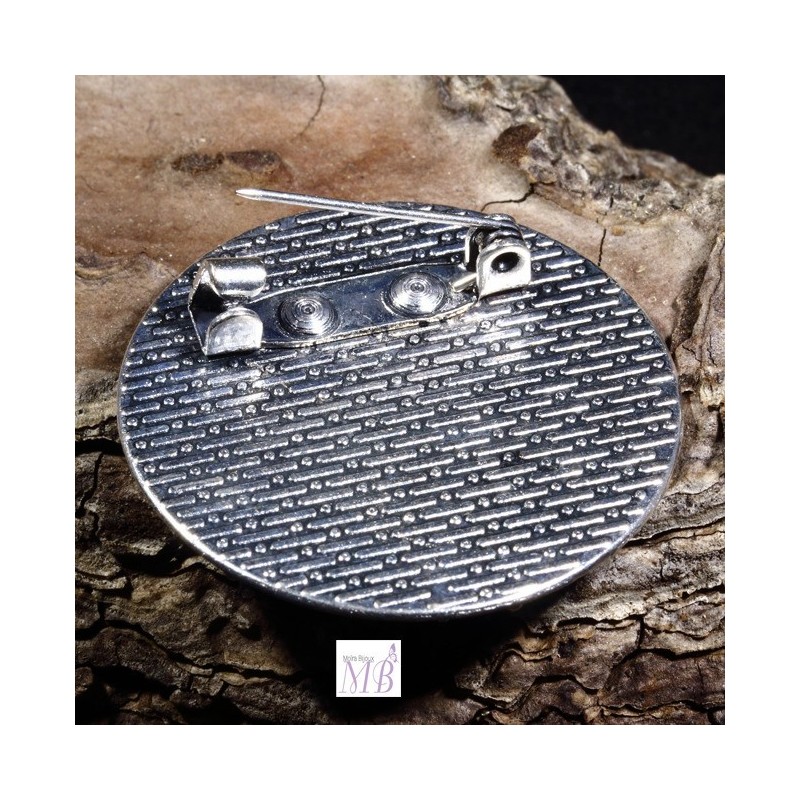 Broche Vintage Des Années 50/60 - Métal Argenté Avec Cabochon En Fonte De Verre