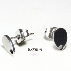 2 supports boucle d'oreille clou acier forme goutte  8x5mm