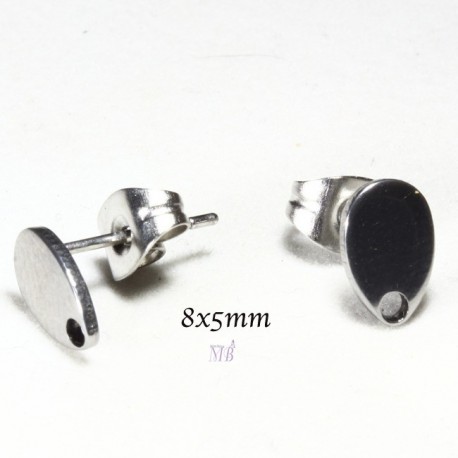2 supports boucle d'oreille clou acier forme goutte  8x5mm