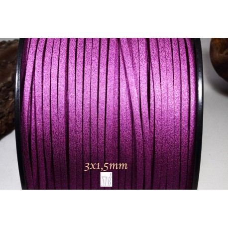 1 mètre  cordon suédine plat prune aspect satiné brillant  3x1,5m