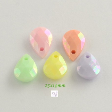 15 perles multicolore pastel  canari  gouttes acrylique facettées 25x19mm