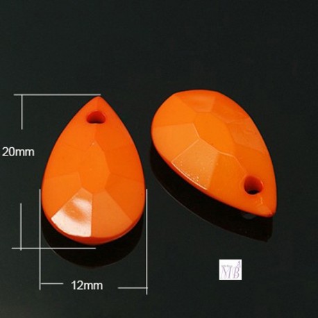 10 breloques  gouttes orange acrylique facettées 20x12mm