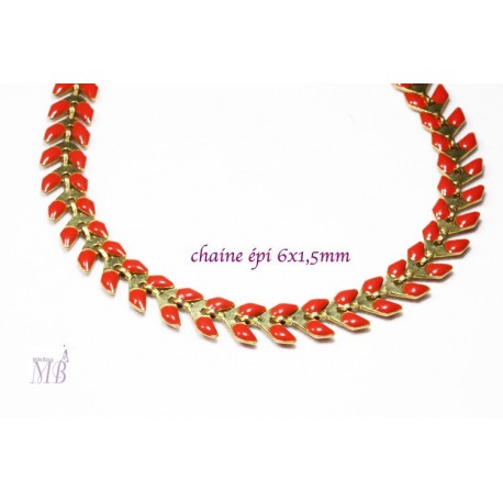 chaine épi laiton chevron émaillé  rouge vif  1m
