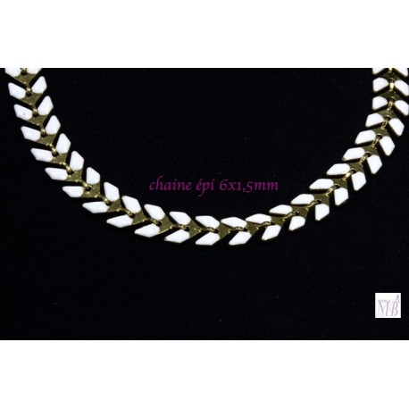 chaine épi laiton chevron émaillé  blanc pur  1m