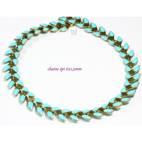chaine épi laiton chevron émaillé turquoise x1m