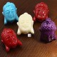 5 Têtes de bouddha résine multicolore percées 17x13mm