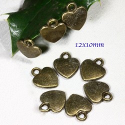 20 breloques pendentif coeur  bronze plat 12x10mm