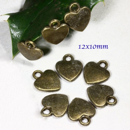 20 breloques pendentif coeur  bronze plat 12x10mm