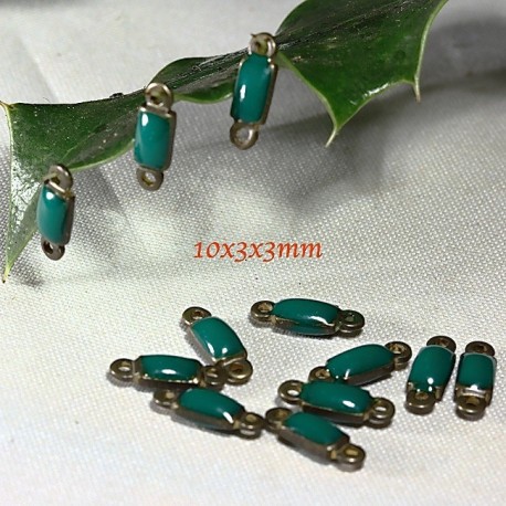 10 Connecteurs sequin émaillés vert double face 10x3x3mm