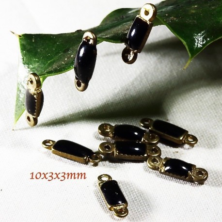 10 Connecteurs sequin émaillés noir double face 10x3x3mm