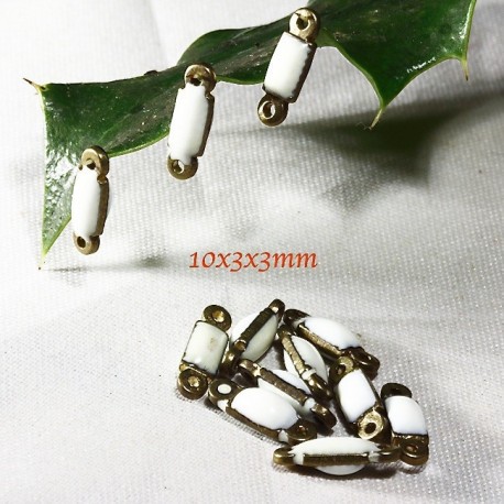 10 Connecteurs sequin émaillés blanc  double face 10x3x3mm