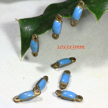 10 Connecteurs sequin émaillés turquoise  double face 10x3x3mm
