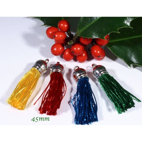 lot 8 pièces pompons mix couleurs embouts argenté 45mm