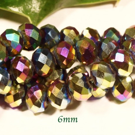 30 perles boulier en verre facettée arc en ciel prisme   6x4mm