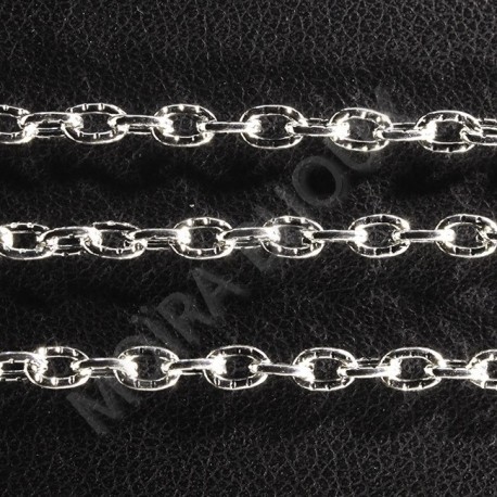 1 Mètre 104Y de chaîne maillon argenté clair  ovale strié  3x2mm