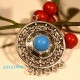 2 pendentifs connecteurs chandeliers métal argenté +cabochon bleu  39x31mm