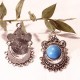 2 chandeliers connecteur métal argenté  et cabochon turquoise 28x18mm