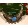 1 chandelier connecteur argenté ethnique emaillé bleu turquoise  ovale 54x19mm