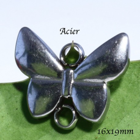 2 Connecteurs  acier inoxydable papillon  argent mat  16x19mm