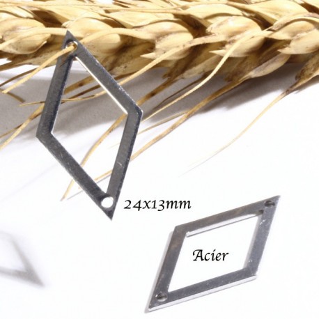 2 Connecteurs acier inoxydable forme losange petit modèle  24x13mm
