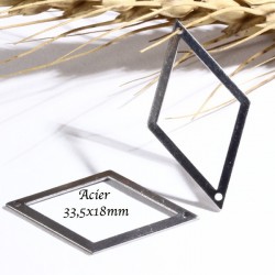 2 Connecteurs acier inoxydable forme losange 33,5x18mm
