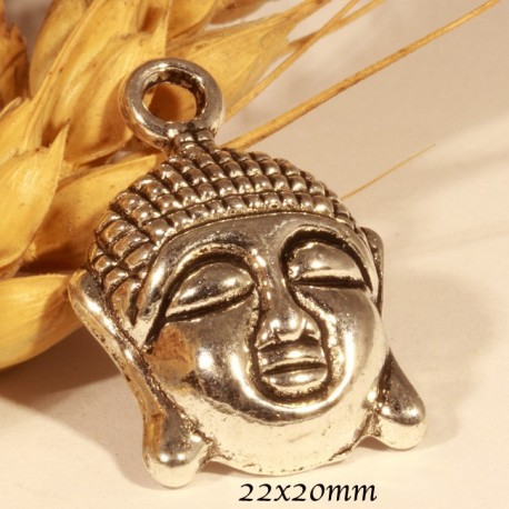 10 breloques tête de bouddha couleur argent  relief 22x20mm