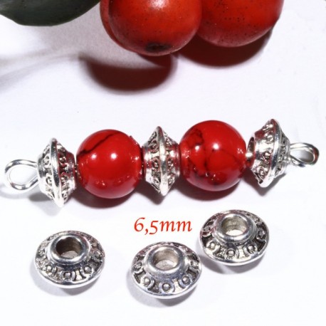 20 Perles intercalaires soucoupe 6,5mm couleur argent