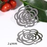6 Estampes acier inoxydable motif fleur "rose" ciselée argenté 24mm
