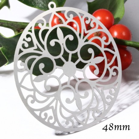 2 estampes rondes acier inoxydable fleurs de lys ciselée argenté 48mm