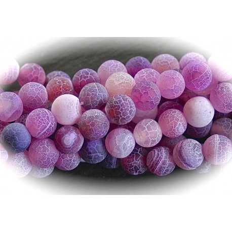 X10perles d'agates givrée craquelées lilas  clair 6mm