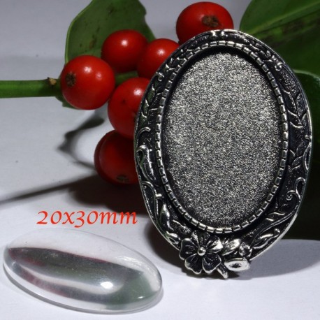 1 support cabochon broche argenté41x30mm +cabochon ovale 20x30mm