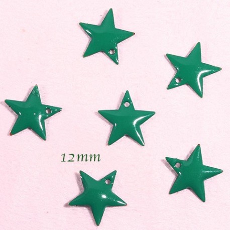 6 sequins étoile emaille  laiton vert 12mm