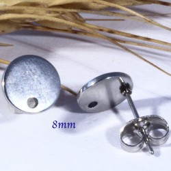 2 supports boucle d'oreille clou acier forme ronde 8mm