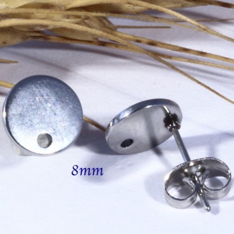 2 supports boucle d'oreille clou acier forme ronde 8mm