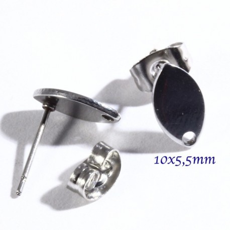 2 supports boucle d'oreille clou acier forme olivette 10x5,5mm