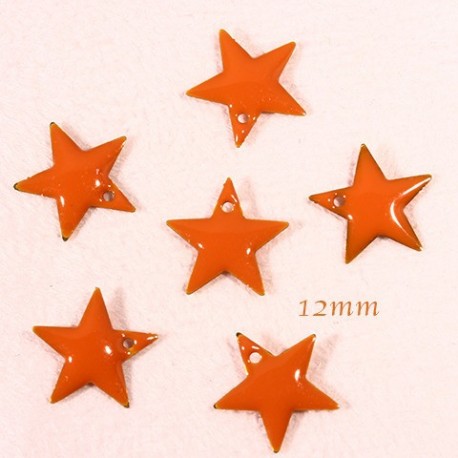 6 sequins étoile emaille  laiton orange 12mm