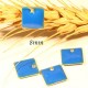5 sequins carré émaillé  bleu laiton 8mm